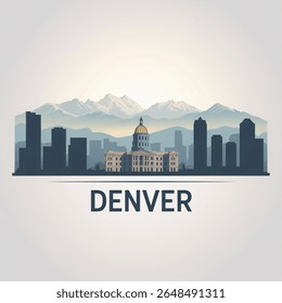 Denver Skyline Silhouette — Rocky Mountain Urban City Vector Illustration