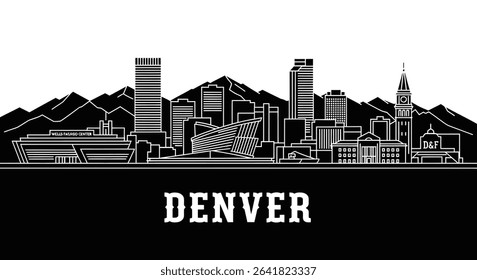 Denver Skyline Vector with Colorado, Mountains, and Cityscape.