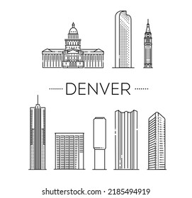 Denver travel landmark. Vector flat line illustration