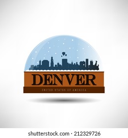 Denver, United States of America city skyline silhouette in snow globe. Vector design.