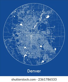 Denver United States North America City Map blue print round Circle vector illustration