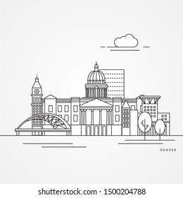 Denver USA Detailed Silhouette. Trendy Vector Illustration, Flat Style. Stylish Colorful Landmarks. The Concept For A Web Banner. Business Travel Icon 