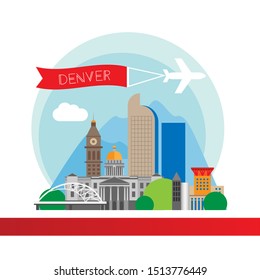 Denver USA Detailed Silhouette. Trendy Vector Illustration, Flat Style. Stylish Colorful Landmarks. The Concept For A Web Banner. Business Travel Icon 