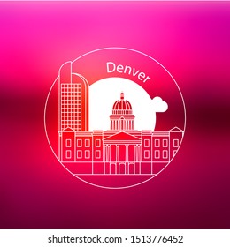Denver USA detailed silhouette. Trendy vector illustration, flat style. Stylish colorful landmarks. The concept for a web banner. Business travel icon 