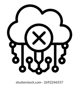 Deny or ban of cloud access line icon, data hoarding concept. Vector graphics. Cloud storage connection links forbidden sign on white background, outline style icon for mobile or web design