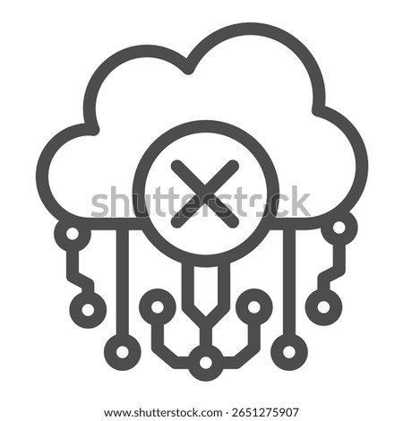 Deny or ban of cloud access line icon, data hoarding concept. Vector graphics. Cloud storage connection links forbidden sign on white background, outline style icon for mobile or web design