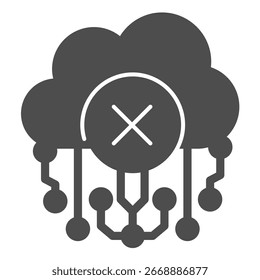 Deny or ban of cloud access solid icon, data hoarding concept. Vector graphics. Cloud storage connection links forbidden sign on white background, glyph style icon for mobile or web design