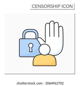 Deny color icon. Prohibit certain actions. Restrict person or utterance. Stop. Block. Censorship concept. Isolated vector illustration