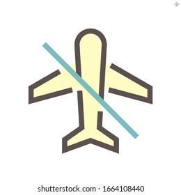 Deny fly or cancel flight icon. Consist of plane and warning icon. That mean travel by air or your trip been canceled or prohibition to help you through the Coronavirus (COVID-19) crisis. 48x48 px.