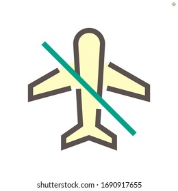 Deny fly or cancel flight icon. Consist of plane and warning icon. That mean travel by air or your trip been canceled or prohibition to help you through the Coronavirus (COVID-19) crisis. 48x48 px.