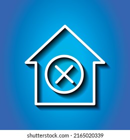 Deny, house simple icon. Flat desing. White icon with shadow on blue background.ai