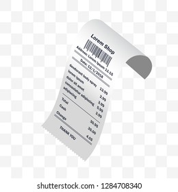 deodorant body spray receipt printed, paper financial check. vector illustration