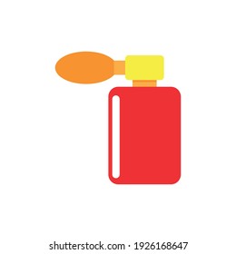 Deodorant bottle in retro style. Promotional illustration of red girl perfume bottle package. Flat retro product tag or fashion game icon. Thin line outline vector perfume icon.