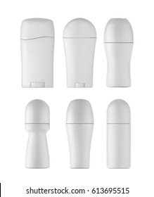 Deodorant bottles set. Isolated roll bottles on white background.