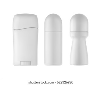 Deodorant bottles set on white background. 3D illustration.