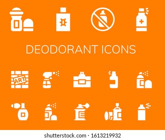 deodorant icon set. 14 filled deodorant icons.  Simple modern icons such as: Deodorant, Spray, Aerosol, Perfume, Graffiti