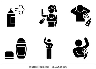 Deodorant Icon Set. Symbol der Rolle auf Parfüm-Stick oder deo Flasche. Vektorgrafik auf weißem Hintergrund