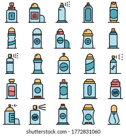 Deodorant icons set. Outline set of deodorant vector icons thin line color flat on white