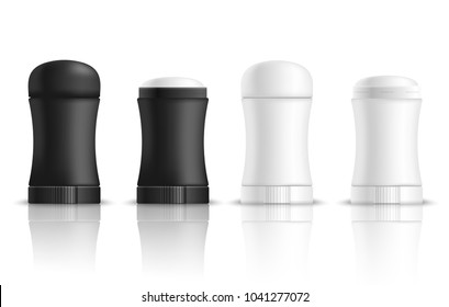 Deodorant realistic mockup set with isolated images of plastic packages for antiperspirant odour eliminator with shadows vector illustration