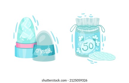 Deodorant Roll Bottle and Package with Cotton Pad Vector Set