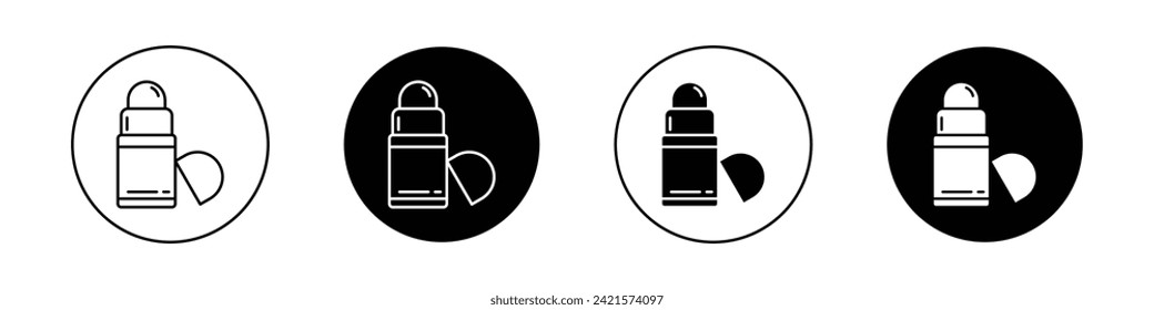 Deodorant Roll On Icon Set. Bathroom Roller Ball Vector Symbol in a black filled and outlined style. Hygiene Bottle Freshness Solution Sign.