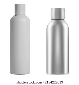 Deodorant spray bottle. Aerosol container blank. White plastic hairspray tube template. Freshener product aluminum package sample, fragrance pack template, silver sprayer can