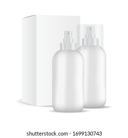 Deodorant spray bottle mockup, cosmetic package. cosmetic products or household chemicals isolated on white background. Vector illustration