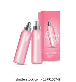 Deodorant spray bottle mockup, cosmetic package. cosmetic products or household chemicals isolated on white background. Vector illustration