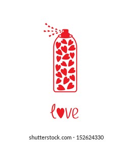 Deodorant, spray with hearts inside. Vector illustration.  Card
