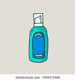 Deodorant. Spray. Micellar water. Aroma. Vector hand-drawn doodle illustration.