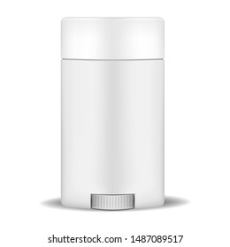 Deodorant stick - blank white container with bottom wheel, realistic vector mockup.