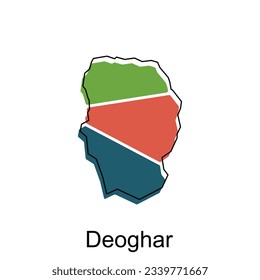 Ilustración vectorial del mapa de la ciudad de Deoghar de la India, plantilla vectorial con diseño de esbozo de esbozo gráfico