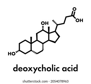 Deoxycholic acid bile acid molecule. Also used as drug. Skeletal formula.