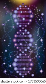 Deoxyribonucleic acid DNA and night stars sky, vector illustration