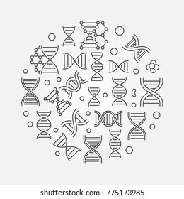 Deoxyribonucleic acid round illustration. Vector concept biotechnology and DNA symbol in thin line style