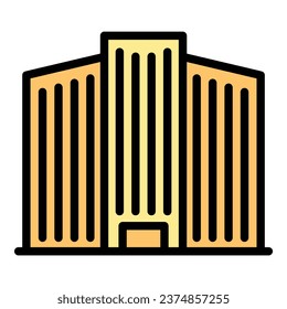 Vector de contorno de icono de construcción de departamento. Centro moderno. Color de la ciudad de negocios