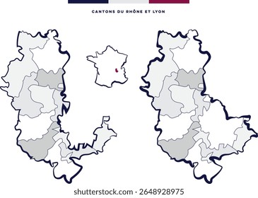 Department and cantons of Rhône and Lyon - Auvergne-Rhône-Alpes (France)