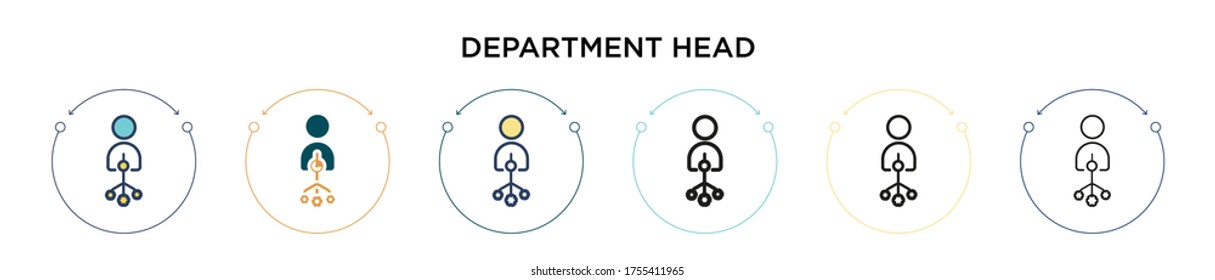 Department head icon in filled, thin line, outline and stroke style. Vector illustration of two colored and black department head vector icons designs can be used for mobile, ui, web