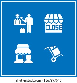 department icon. 4 department vector set. shopping cart goods, control and store icons for web and design about department theme