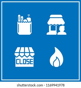 department icon. 4 department vector set. groceries, fire and store icons for web and design about department theme