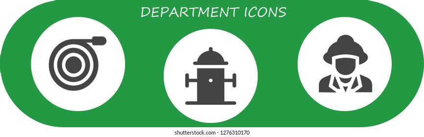  department icon set. 3 filled department icons. Simple modern icons about  - Hose, Hydrant, Firefighter