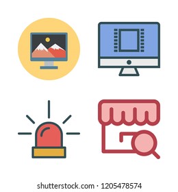 department icon set. vector set about store, monitor and siren icons set.