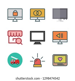 department icon set. vector set about fire truck, store, monitor and siren icons set.