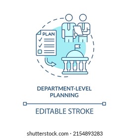 Department level planning turquoise concept icon. Budgeting process abstract idea thin line illustration. Isolated outline drawing. Editable stroke. Arial, Myriad Pro-Bold fonts used