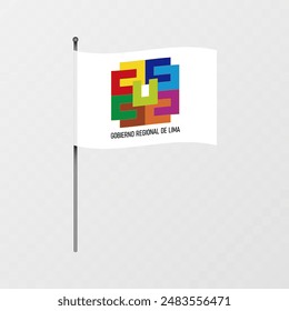 Department of Lima flag on flagpole. Vector illustration.