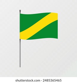 Department of Madre de Dios flag on flagpole. Vector illustration.