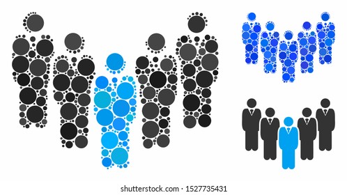 Department staff mosaic of round dots in various sizes and color tinges, based on department staff icon. Vector round dots are combined into blue collage.