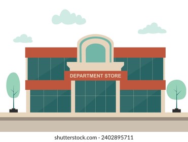 Department store exterior in flat design on white background.