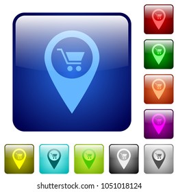 Department store GPS map location icons in rounded square color glossy button set