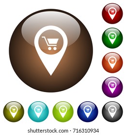 Department store GPS map location white icons on round color glass buttons